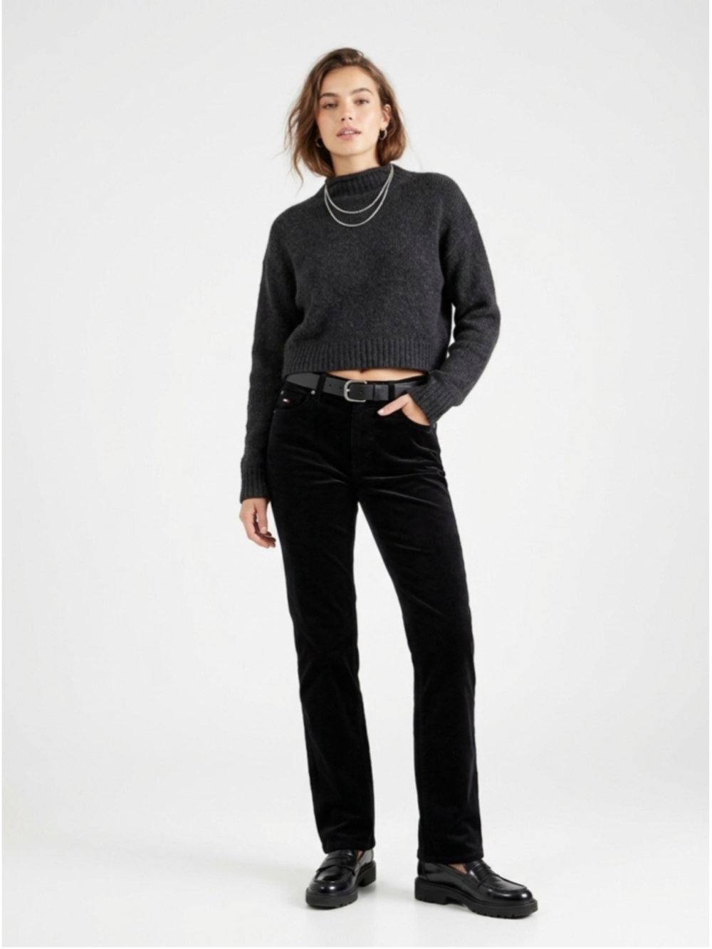 Tommy Hilfiger Black Corduroy Straight Leg Pants Sz 8 • Dark Academia Preppy 120